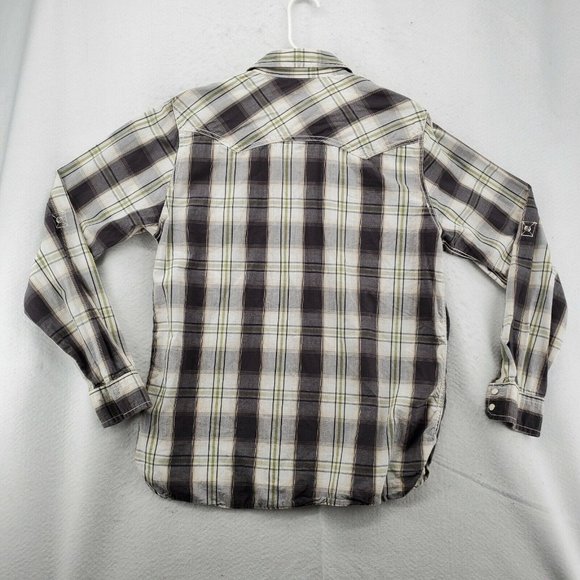 GPH Supply Co. Shirt Men's Pearl Snap Up Long Roll-Tab Sleeve Plaid Gray Medium - Picture 9 of 12